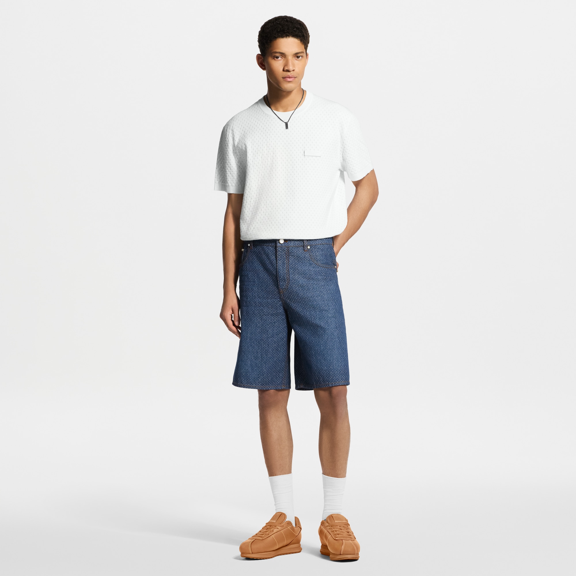 ■超美品 Louis Vuitton ショートパンツ 箱、予備ボタン付き リフレクティブ ナノグラム シャンブレー ショートパンツ ｜ルイ